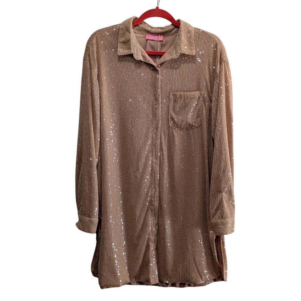 NWT Lilly's Kloset Womens Shirt Dress Medium Champagne Sequin Party Holiday Glam